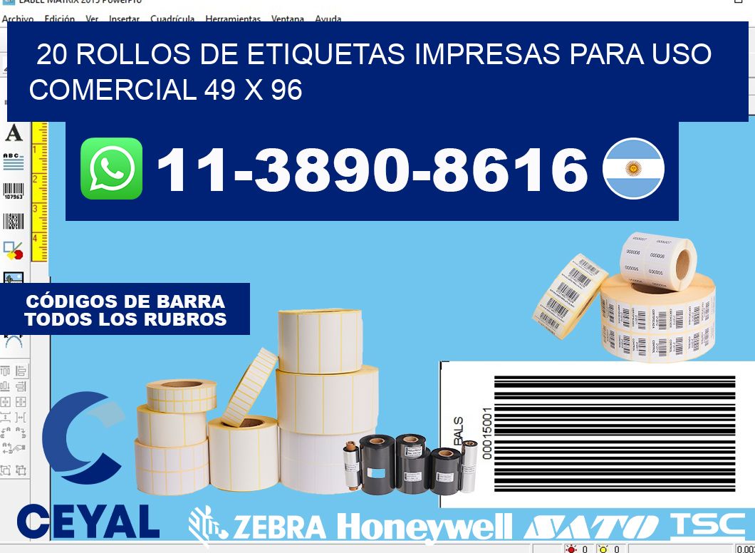20 rollos de etiquetas impresas para uso comercial 49 x 96
