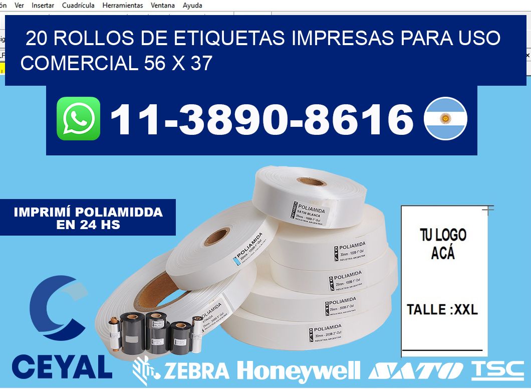20 rollos de etiquetas impresas para uso comercial 56 x 37