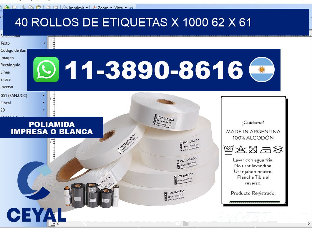 40 rollos de etiquetas x 1000 62 x 61