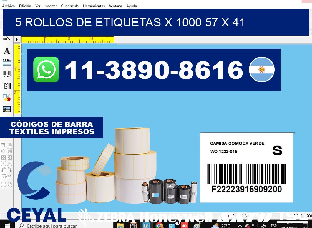5 rollos de etiquetas x 1000 57 x 41