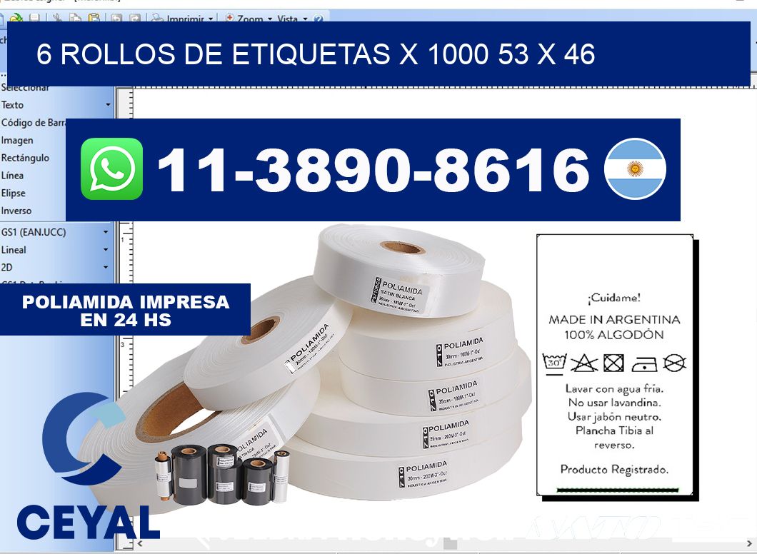 6 rollos de etiquetas x 1000 53 x 46