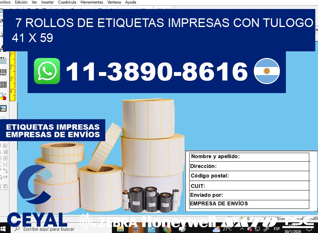 7 rollos de etiquetas impresas con tulogo 41 x 59
