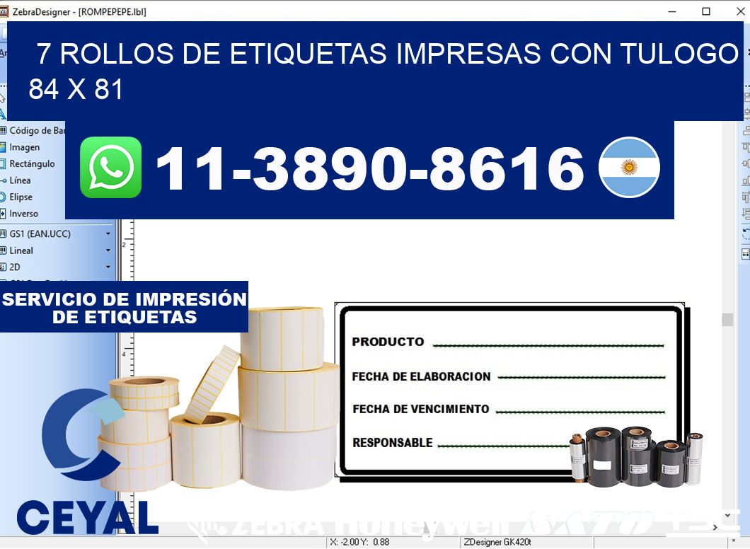 7 rollos de etiquetas impresas con tulogo 84 x 81