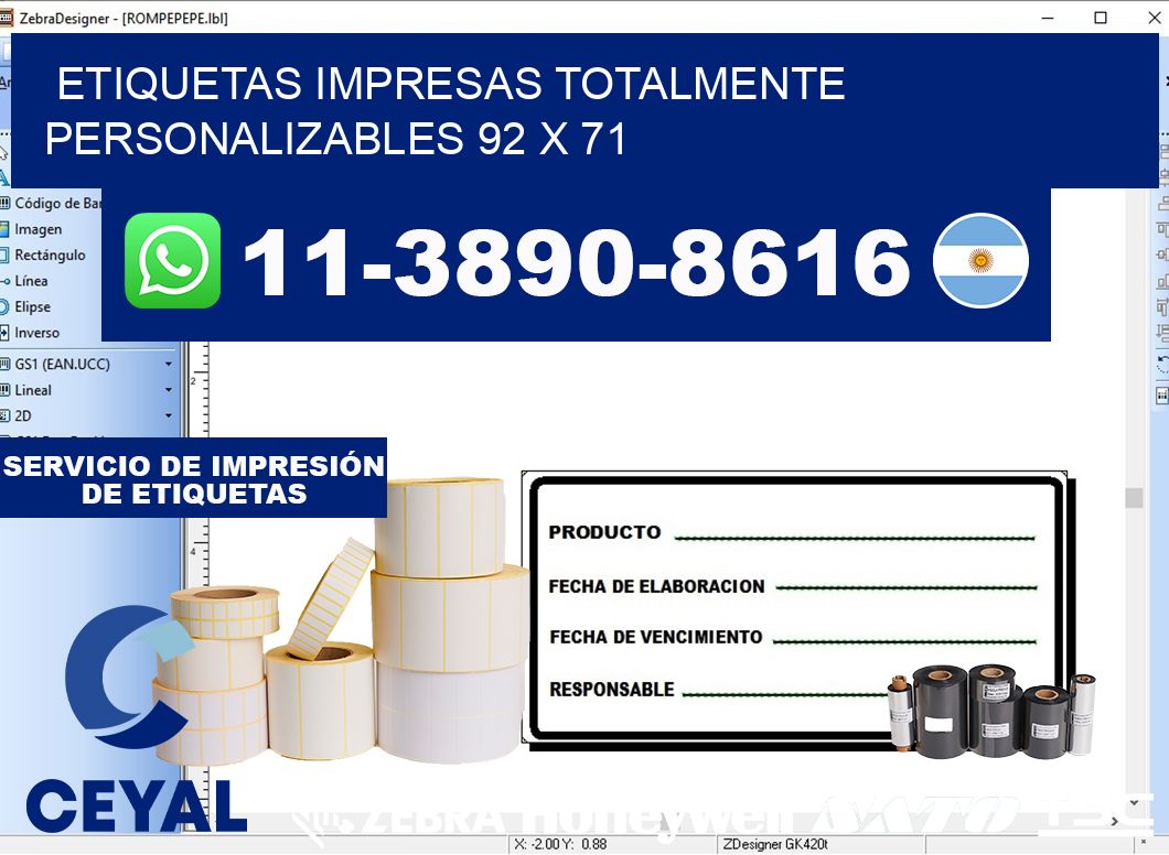 etiquetas impresas totalmente personalizables 92 x 71