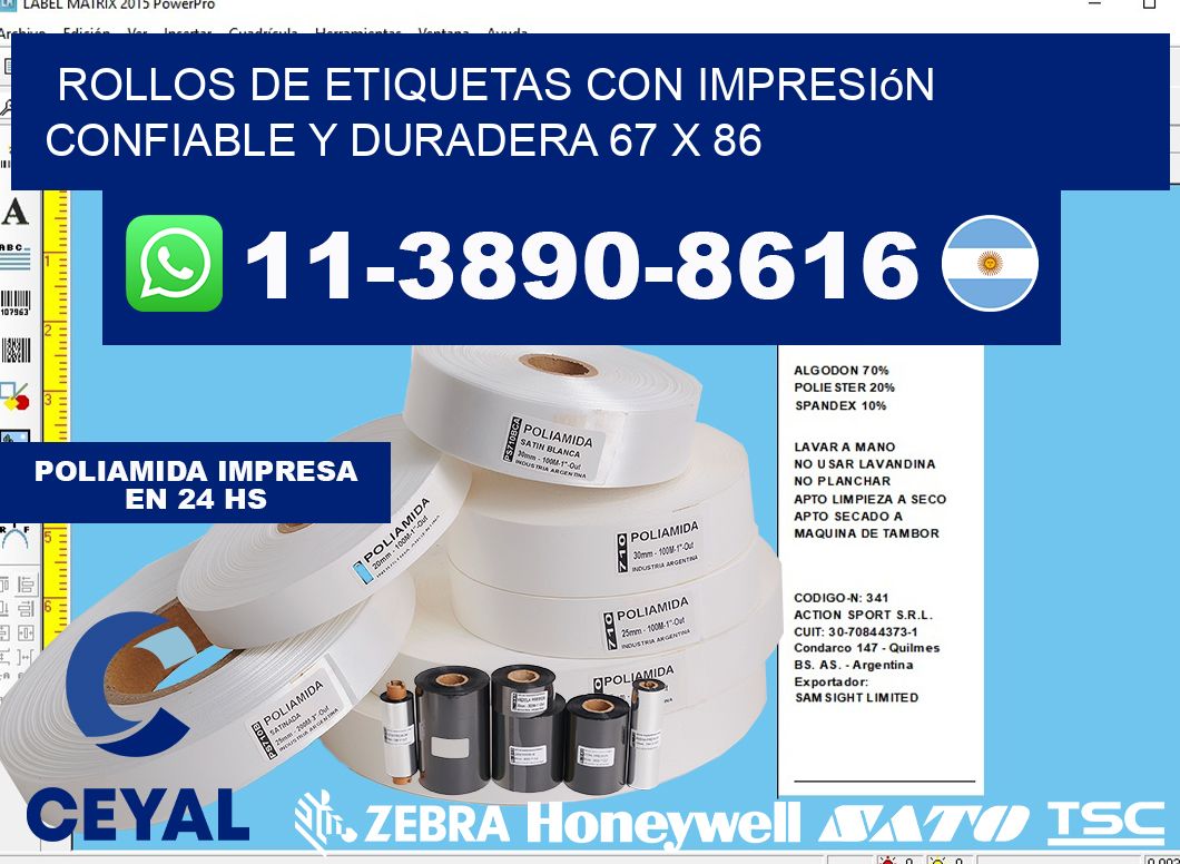 rollos de etiquetas con impresión confiable y duradera 67 x 86