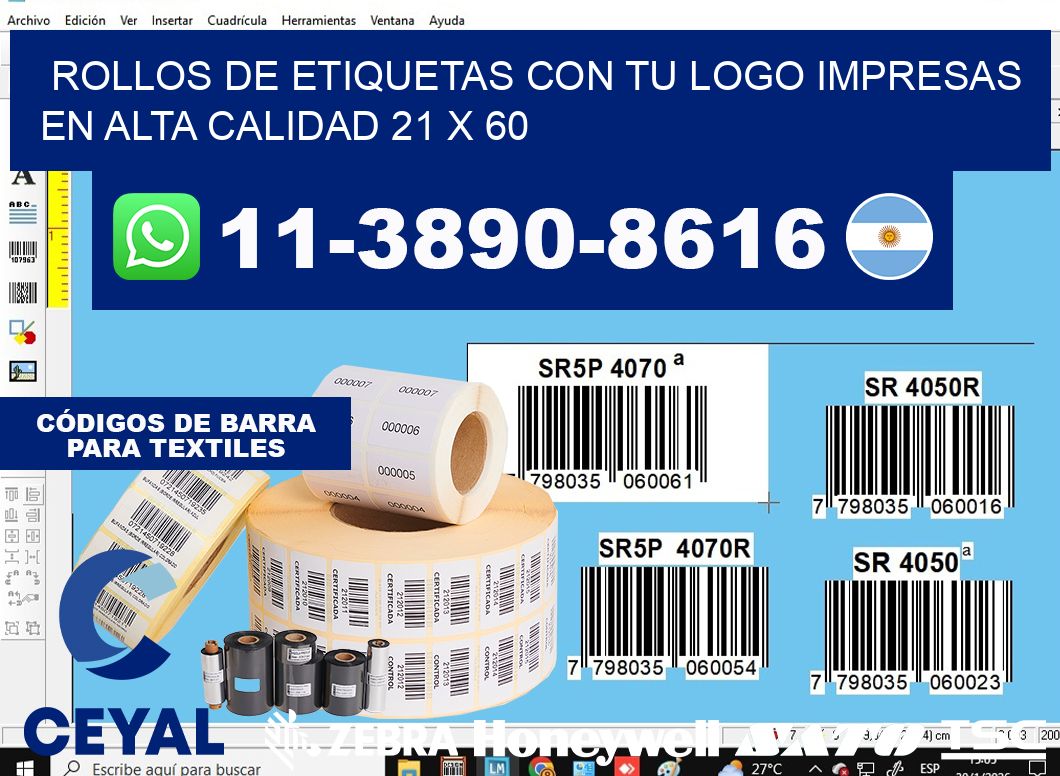 rollos de etiquetas con tu logo impresas en alta calidad 21 x 60