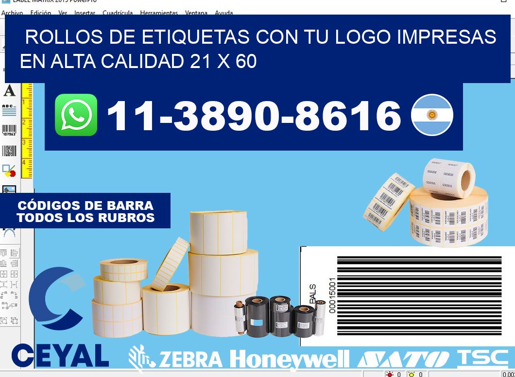 rollos de etiquetas con tu logo impresas en alta calidad 21 x 60