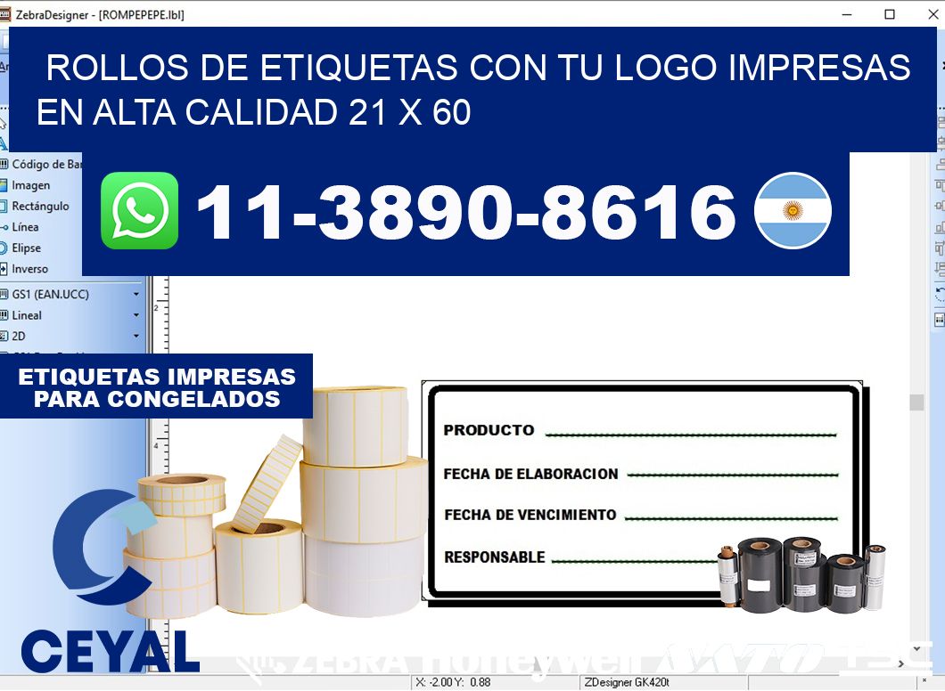 rollos de etiquetas con tu logo impresas en alta calidad 21 x 60