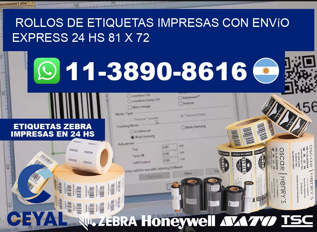 rollos de etiquetas impresas con envío express 24 hs 81 x 72