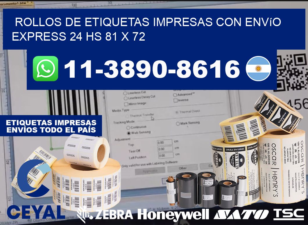 rollos de etiquetas impresas con envío express 24 hs 81 x 72