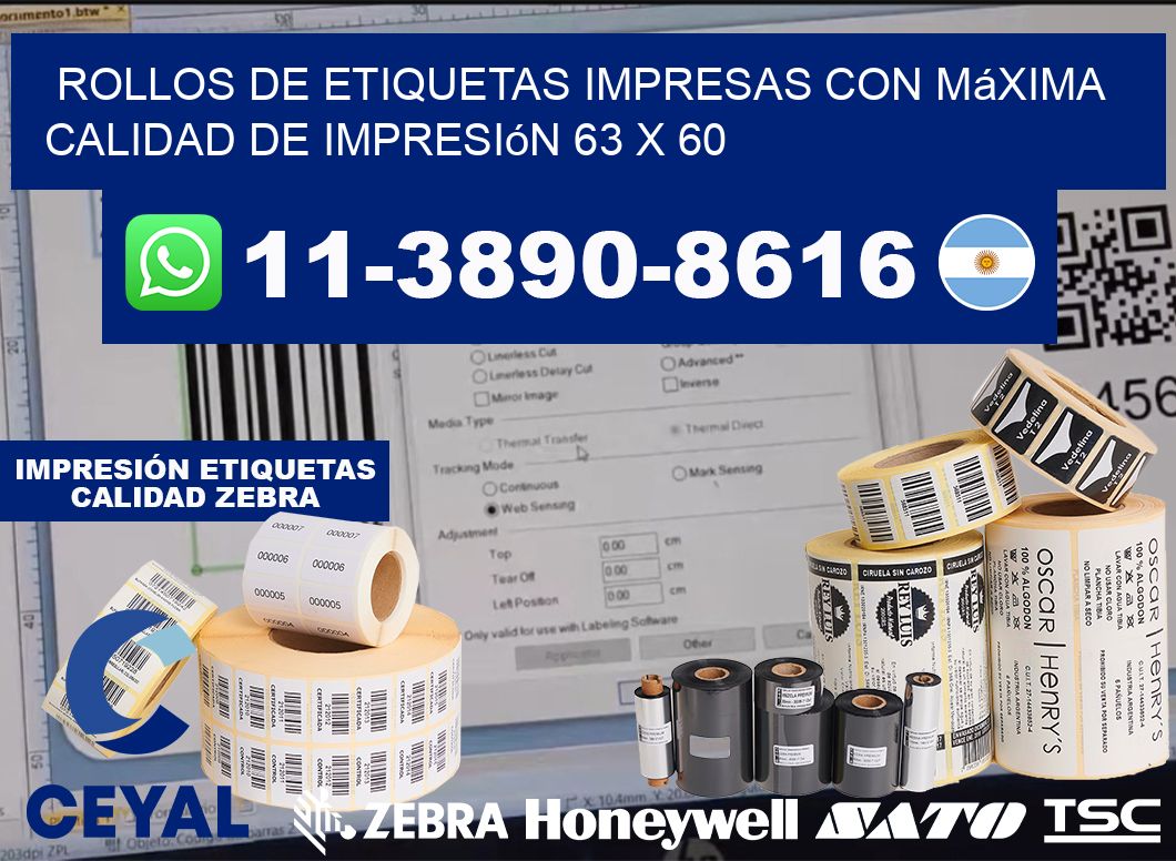 rollos de etiquetas impresas con máxima calidad de impresión 63 x 60