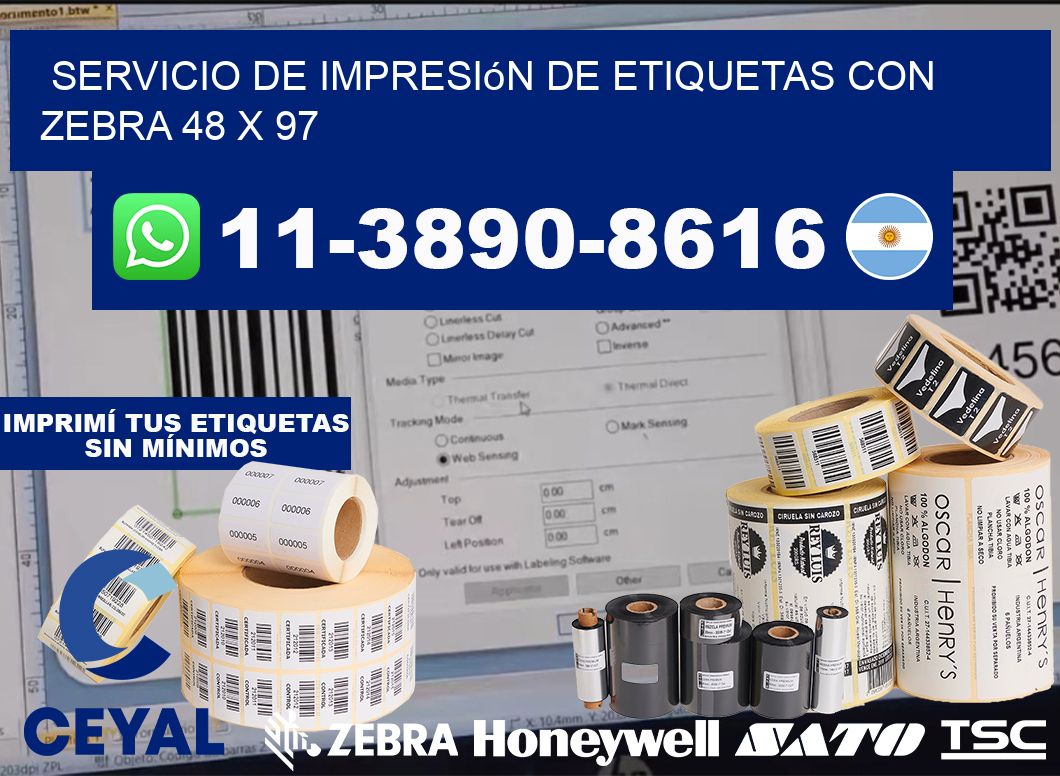 servicio de impresión de etiquetas con Zebra 48 x 97