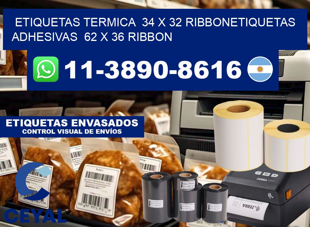 Etiquetas termica  34 x 32 ribbonEtiquetas adhesivas  62 x 36 ribbon