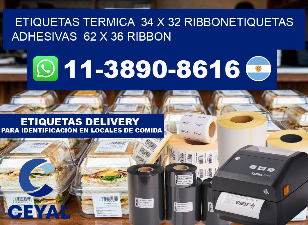 Etiquetas termica  34 x 32 ribbonEtiquetas adhesivas  62 x 36 ribbon