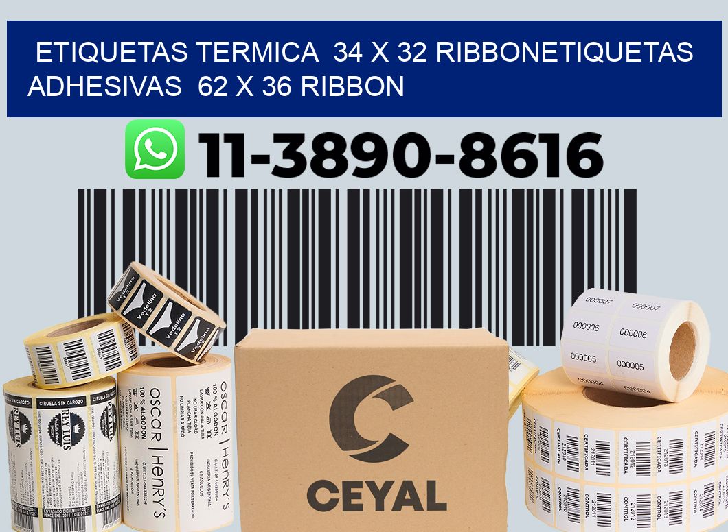 Etiquetas termica  34 x 32 ribbonEtiquetas adhesivas  62 x 36 ribbon