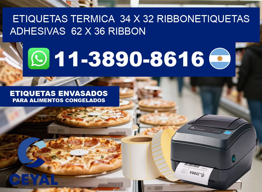 Etiquetas termica  34 x 32 ribbonEtiquetas adhesivas  62 x 36 ribbon