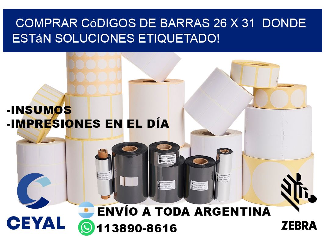 Comprar códigos de barras 26 x 31  donde están soluciones etiquetado!