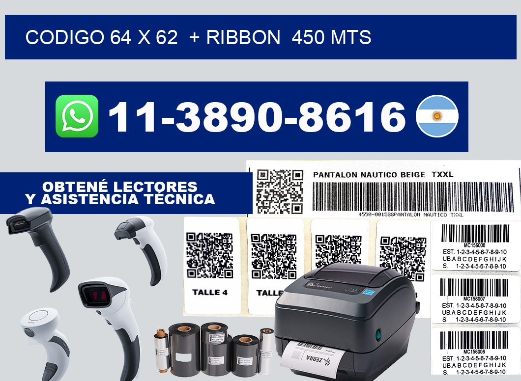 codigo 64 x 62  + ribbon  450 mts