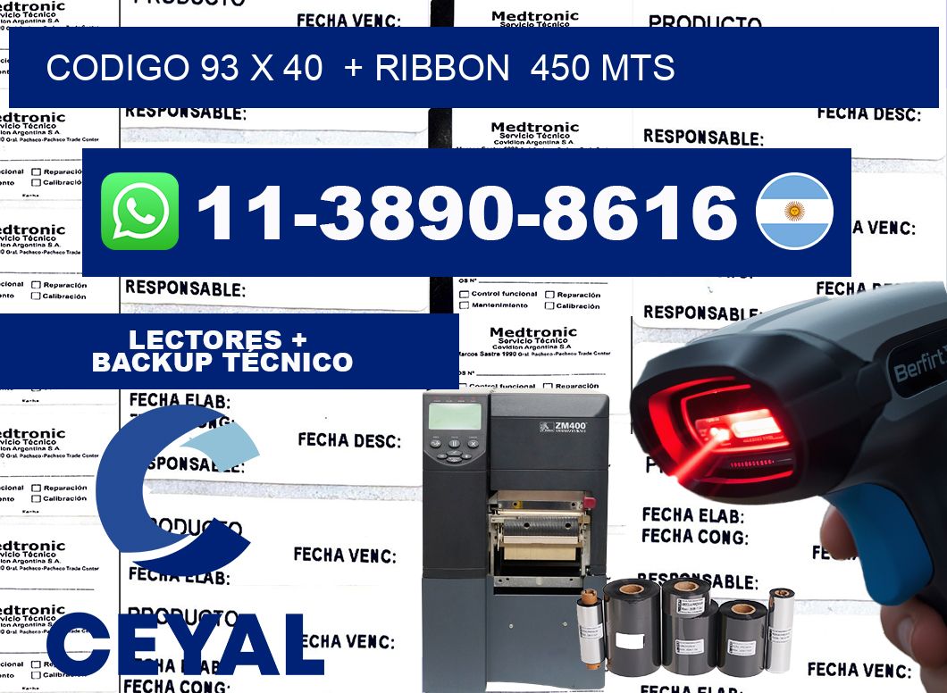 codigo 93 x 40  + ribbon  450 mts