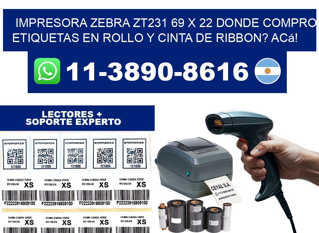 impresora zebra zt231 69 x 22 Donde compro etiquetas en rollo y cinta de ribbon? Acá!