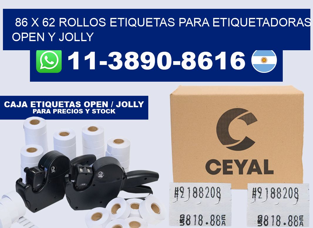 86 x 62 Rollos etiquetas para etiquetadoras open y jolly