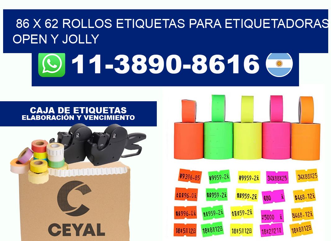 86 x 62 Rollos etiquetas para etiquetadoras open y jolly
