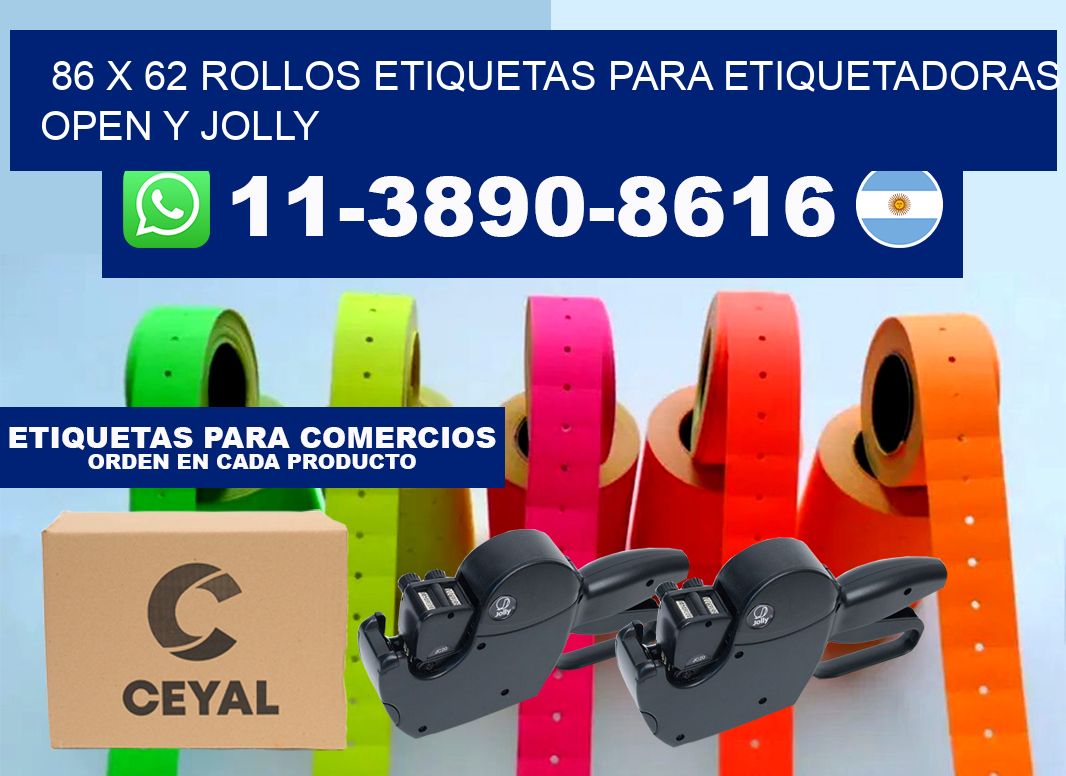 86 x 62 Rollos etiquetas para etiquetadoras open y jolly