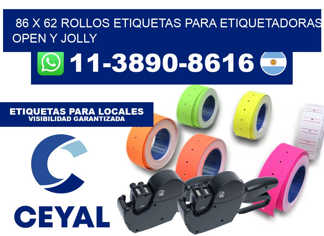 86 x 62 Rollos etiquetas para etiquetadoras open y jolly